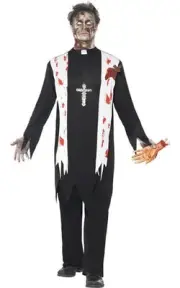 ADULT MENS ZOMBIE PRIEST VICAR CHURCH FANCY DRESS RELIGIOUS HALLOWEEN COSTUME