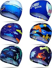 3 Pieces Kids Swim Caps for Boys Girls Age 1-6 Swimming Cap Pool Cap for Kids Child Swim Caps for Toddler Youth Quick Dry Fun Cartoon Swimming Cap