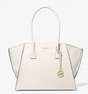 Michael Kors Avril Leather XL Top Zip Tote Shoulder Bag Handbag Purse - LT Cream