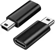 Mepsies USB C to Mini USB Adapter 2 Pack, USB Type C Female to Mini USB 2.0 Type-B Male Adapter, Support Charging and Data Transfer, Compatible Digital Camera, MP3 Player, Dash Cam and More, Black