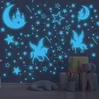 Glow in the Dark Unicorn Wall Decal Sticker, Cute Fairy Girl Bedroom Star Decora