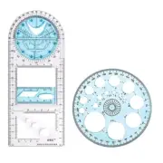 2 Pcs Multifunctional Geometric Ruler Plastic Circle Drawing Tool Drafting