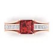 3.4ct Princess Cut Natural Garnet Promise Bridal Band set Sliding 14k Rose Gold