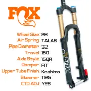 Fox 2014 TALAS 32 Fork KASHIMA 26in F-S 150mm CTD 15QR 1.125 39mm Rake AM