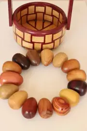 Wooden Basket With Exotic Wood Eggs, Unique Decorative Basket, Easter Basket