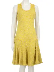 Yellow Tweed Flared Dress