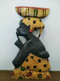 在飛比找Yahoo奇摩拍賣-7-11運費0元優惠優惠-非洲埃塞俄比亞土著馬賽人木雕藝術手工雕刻美女母愛木雕雕塑擺件