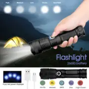 900000 Lumens XHP50 Zoom Flashlight LED Rechargeable Lamp Torch w/26650 Battery