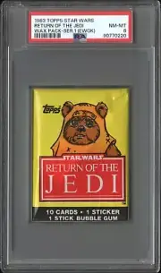 1983 TOPPS STAR WARS - RETURN OF THE JEDI SERIES 1 - WAX PACK - EWOK - PSA 8