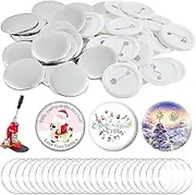 Akamino 100 Pieces Blank Badge Button Parts for Button Making Machine - Metal Shells and Plastic Base Components, Badge Making Supplies for DIY Arts Crafts Gifts Souvenirs (58mm)