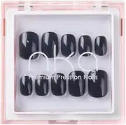 NKA Premium Press on Nails Kit, 30 Soft Acrylic Reusable Salon Grade Press on Nail, Nail Glue & 30 Sticky Tabs included in Double Layer Acrylic Box (Black, Short)