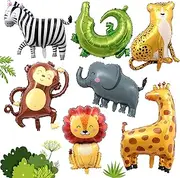 Pack of 7 Jungle Animal Balloons, 3D Jumbo Leopard Lion Monkey Zebra Giraffe Helium Balloon Set, Foil Balloon Forest Animals for Children Boys Girls Jungle Birthday Jungle Safari Animals Baby Shower