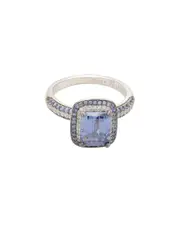 Suzy Levian Silver Sapphire Halo Ring