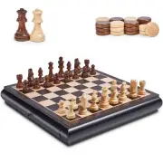 VAMSLOVE Wooden Chess Checkers Game Set .5 Large Size Board wStorage Drawers Wei