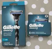 Gillette Mach 3 Razor Shaver 1 Cartridge & 1 Handle + 4 Refills -