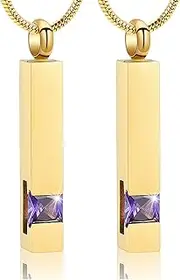 zeqingjw Gold Cremation Jewelry for Ashes Necklace Stainless Steel Crystal Bar Charm Urn Pendants Ashes Cube Memorial Keepsake Jewelry