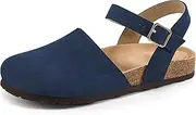 [Ecetana] Womens Sandals 2025 Dressy Summer Closed Toe Flats Comfortable Cork Footbed Casual Walking Shoes