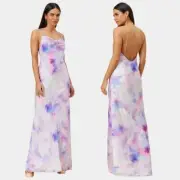 Aidan Mattox Water Color Bias Gown Maxi Dress Womens 2 Prom Formal Whimsical 90s