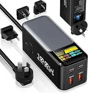 100W USB C GaN Charger - USB Fast Charging Station, Travel USBC Power Board with 2 Outlets, USB-C Wall Charger Block with EU/UK/US/AU Adapter Compatible with MacBook,iPhone 15 Pro Max,SamsungGalaxy