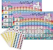 Unicorn Toilet Training Reward Chart and Potty Training Reward Chart for Boys and Girls Toddlers Twin Pack with 225 Star Stickers Included