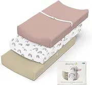 3 Pack Muslin Changing Pad Cover for Baby Girls Boys 100% Cotton Fitted (Mint Mist, Cloudy Cove & Rainbows)