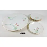 在飛比找蝦皮購物優惠-日本 香蘭社 瓷盤組 白底 金緣 綠葉 桃色蘭花圖案 1大5