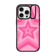 iPhone 16 Pro Impact Ring Stand Case MagSafe Compatible Pink Star Starburst 70s Retro Pattern
