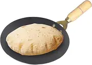 VISMAY'S Pure Iron Tawa with Unique Smooth Edges - First Time in India, Metal Spoon Friendly Dishwasher Safe, Strong Riveted Wooden Handle Perfect for Roti & Chapati Lohakhand/Loha/Tava/Thawa-9.5 Inch