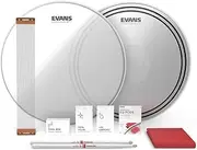 Evans Snare Drum Tune Up Kit - 14 Inch Snare Drum Heads - EC Reverse Dot and Clear Resonant Drumheads - EQ Pods - Snare Wires - Drumsticks - Maintenance Accessories