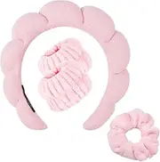 [LALAXAVA] Spa Headband Wristband Set/Scrunchies for Girls, Puffy Skincare Headbands for Women Washing Face, Terry Towel Cloth Fabric Head Band for Skin Care Twisted Bubble Make Up Hair Band