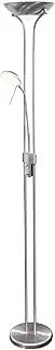 LED Floor Lamp with Dual Lights, 180cm Satin Chrome Stand, Dimmable, Bowl Diffuser