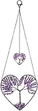 PESOENTH Amethyst Heart Life Tree Dream Catcher Hanging Ornament Bohemian Purple Double Hearts Life Tree Wall Art Window Car Hanging Decorations for Home Bedroom Decor