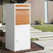Groverdi Post Parcel Box Letter Box Package Drop Mailbox Security Lock Storage Black with Wood Grain