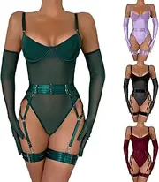 [Generic] Womens Corsets Lingerie Sexy Lingerie Sheer Matching 4 Lingerie Set Lingerie for Women Bodysuit