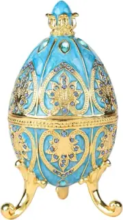 Sky-Blue Easter Egg Style Enameled Trinket Box, Unique Gift for Family