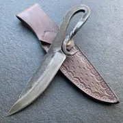 10.5 Inch Hand Forged Camper and Hunter Knife with Leather Sheath
