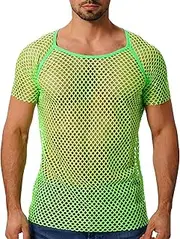 [ABAFIP] Men's Grid Mesh Fishnet Tank Top Short Sleeve T-Shirt Slim Fit Muscle Tee Workout See Thru Undershirt Clubwear