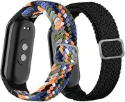 [2 Pack] Straps for Xiaomi Mi Band 8/Smart Band 8/Smart Band 9, Electro-weideworld Nylon Adjustable Sports Elastic Replacement Bracelet Strap for Xiaomi Mi Band 8/Band 9, Black + Cowboy Colors