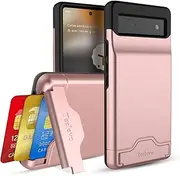 [Teelevo] Dual Layer Wallet Case for Google Pixel 6a (2022), Protective Case with 3-Card Storage for Google Pixel 6a - Rose Gold