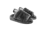 AUSTRALIAN SHEPHERD UGG Women Slingback Fluffy Slides Puffy Grey