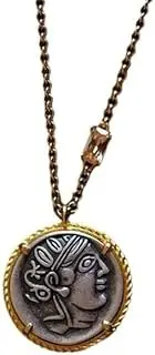 [UNGUGU] Mythology Greek Goddess of Wisdom Queen Athena Coin Locket Necklace, Antique Greek Symbol Coin Necklace, One size, Agate