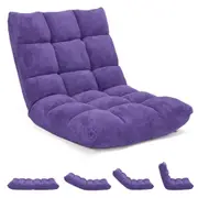 Costway Adjustable Floor Chair Lazy Sofa Velvet Chaise Lounge Lazy Recliner Violet