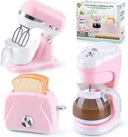 Play Kitchen Appliances Toys, Kids Accessories Set,Pretend Toys for Ages 4-8,Coffee Maker,Mixer,Toaster That Works, Girls 3+ Pink