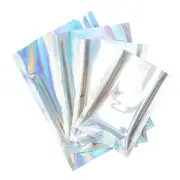 200PC Holographic Mylar Foil Bags Heat Sealable Smell Proof Pouch Clear Front