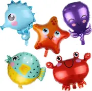 5pcs Under The Sea Ocean Animal Balloon Set - Sea Horse Octopus Starfish Crab Globefish Foil Balloons for Kids Birthday Party Decorations