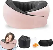 Neck Pillow for Traveling, Travel Neck Pillow for Airplane, Memory Foam Travel Head Rest Support Soft Pillow with Storage Bag for Sleeping Rest, Car, Train, Works and Home Use (Pink)