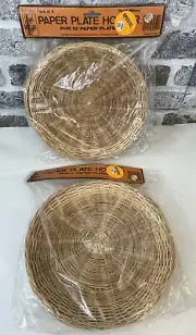 Vintage 10" Handwoven Bamboo Paper Plate Holders 2 Unopened Packages NOS 8 total