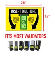 Dollar Bill Validator/Dollar Bill Acceptor Sticker - $20 $50 $100 MEI Coinco ICT
