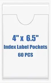 Origin-Joy 60 PCS Self Adhesive Index Card Pockets with Top Open, Clear Plastic Label Holder for Cards of Note, Library and Business, Adhesive Label Pockets & Card Holder (4 x 6.5 inch)
