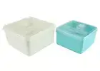 QG Set of 2 Square Plastic Food Container with Lid 70 & 40 oz White & Light Blue